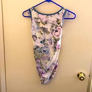 Eleve leotard with beautiful floral pattern - small - Louise Leo With Neck Trim